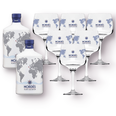 Box Gin Nordes ( 2 Bt Gin Nordes 70 Cl + 6 Bicchieri Nordes A Coppa )